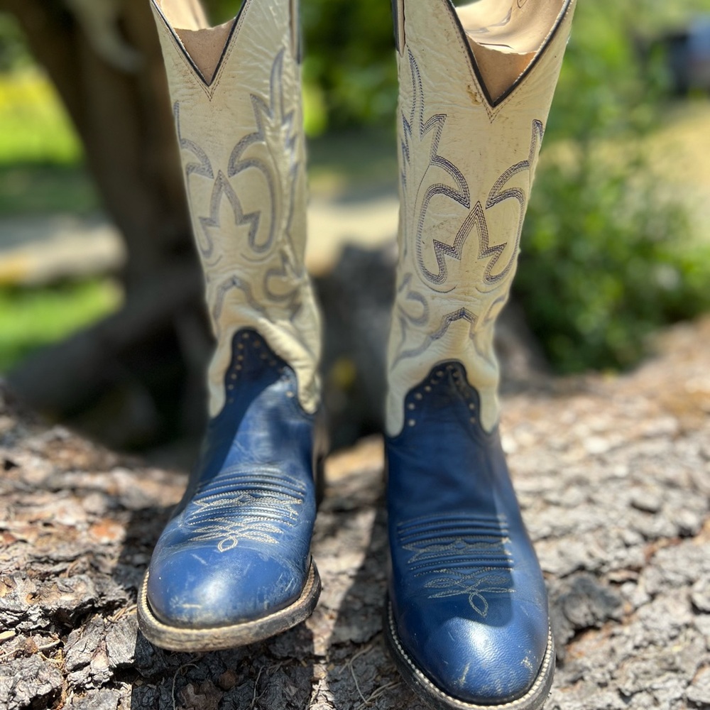 Women's Blue and Cream Western Boots